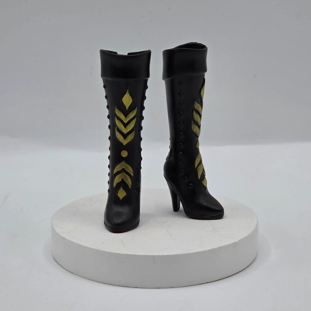 Disney Frozen Anna Doll Replacement Boots Mattel Shoes Black & Gold Barbie Doll